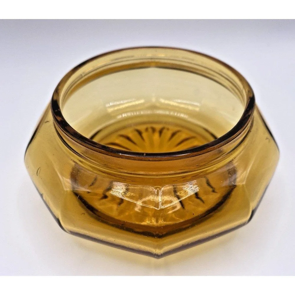 Vtg  Art Deco Glass Amber Vanity/Dresser Powder Jar Celluloid Decorative Lid